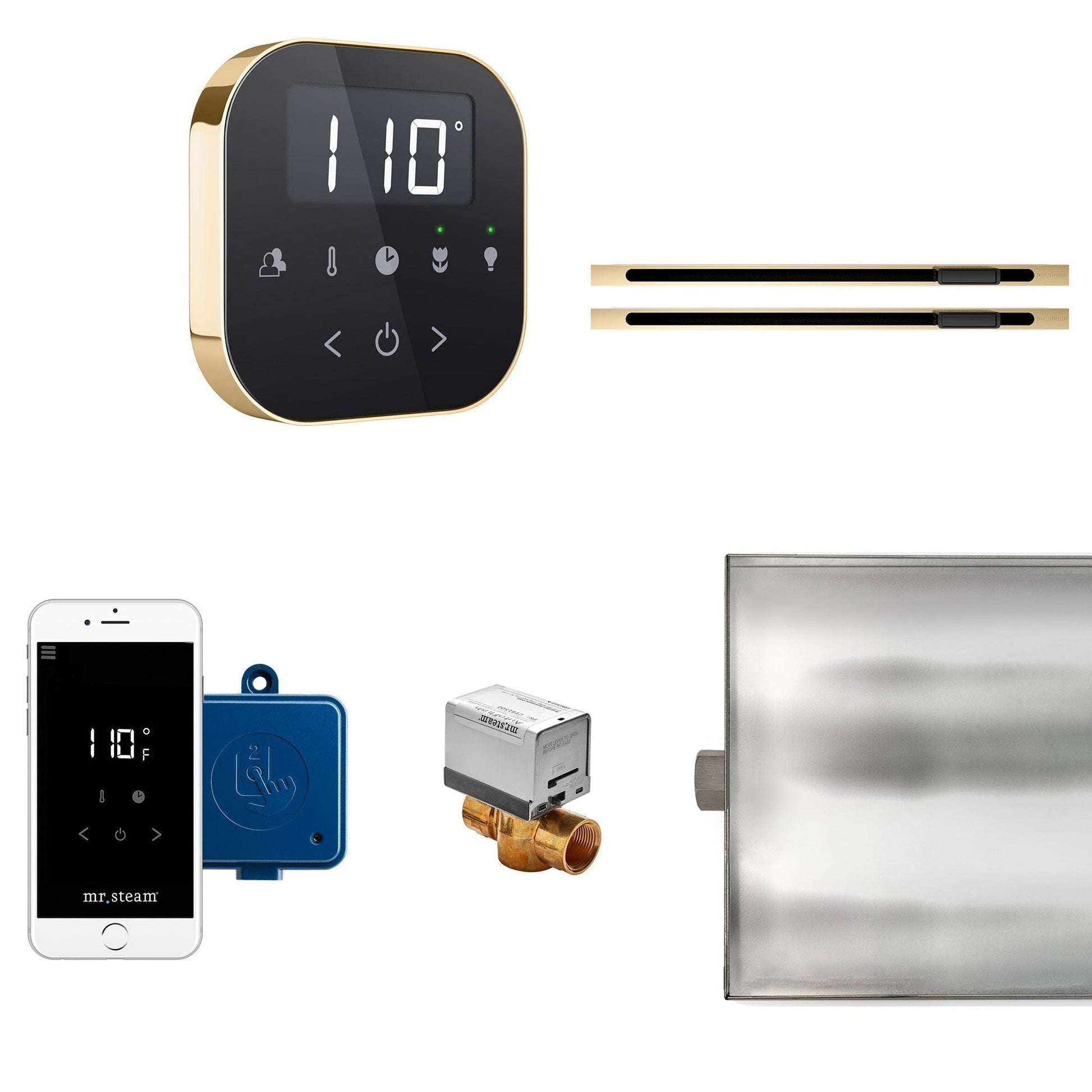 MrSteam AirButler Max Linear 36" x 12" x 12" Steam Generator Control Kit Package in Black Polished Brass