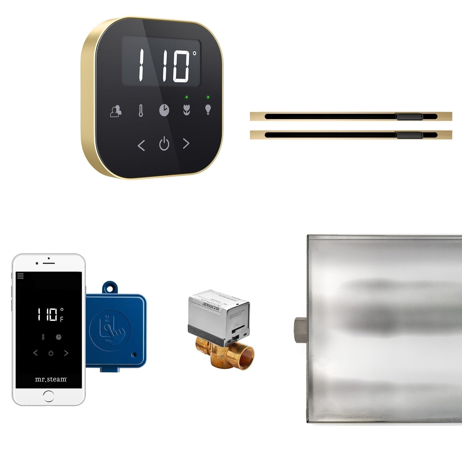 MrSteam AirButler Max Linear 36" x 12" x 12" Steam Generator Control Kit Package in Black Satin Brass