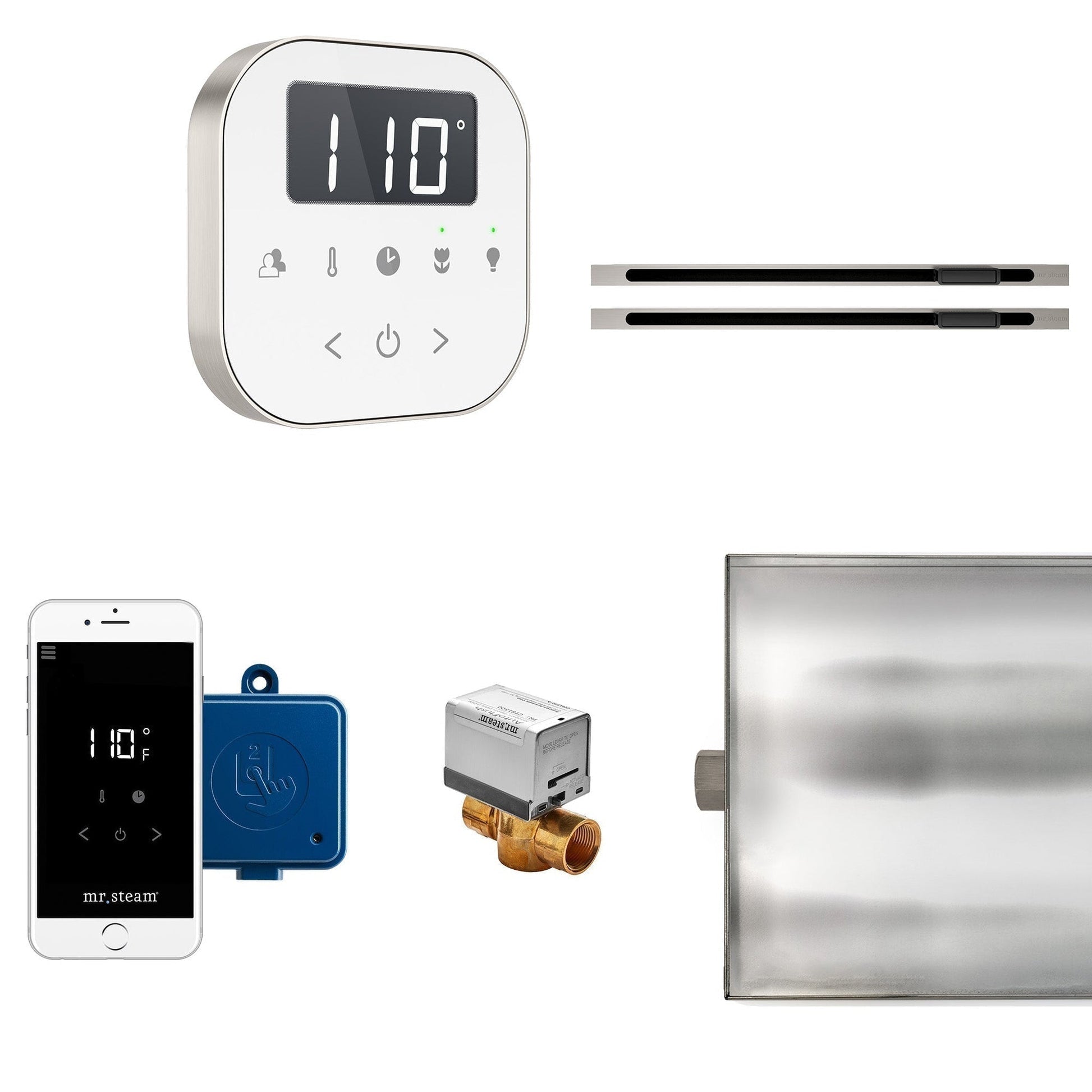 MrSteam AirButler Max Linear 36" x 12" x 12" Steam Generator Control Kit Package in White Brushed Nickel