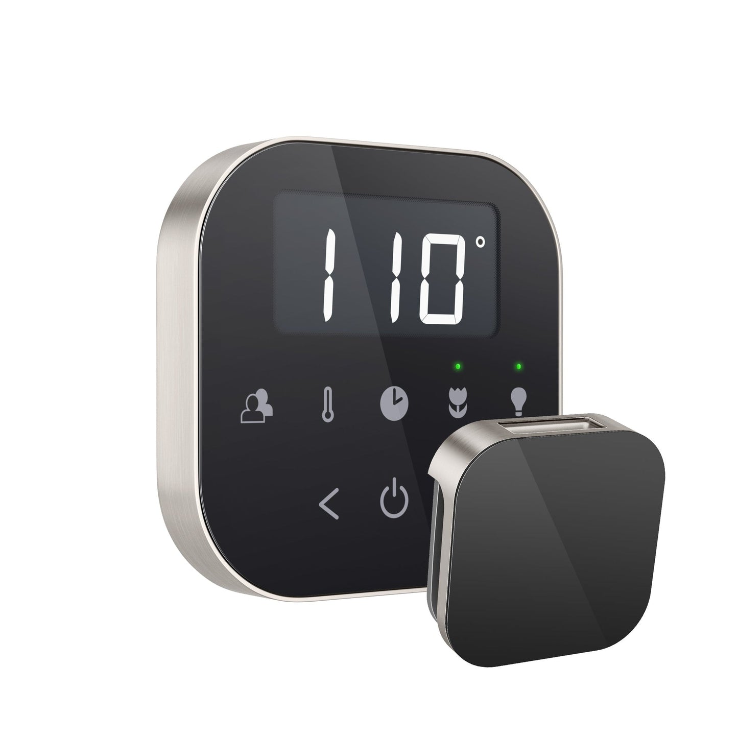 MrSteam AirTempo 4" × 4" × 1" Steam Shower Control in Black with Brushed Nickel Bezel