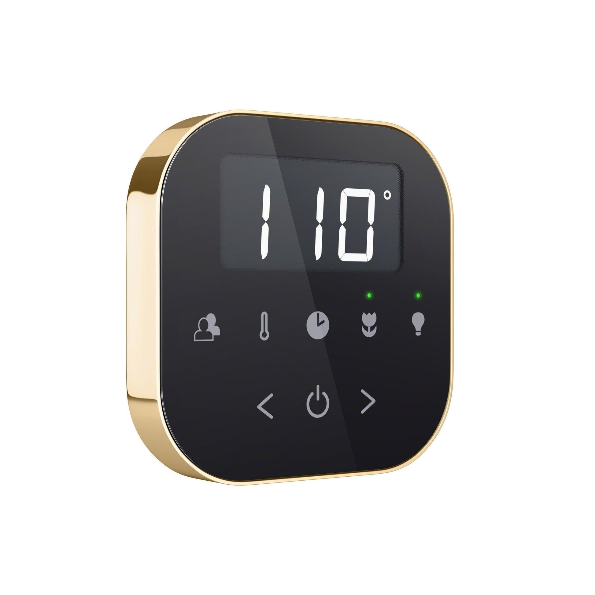 MrSteam AirTempo 4" × 4" × 1" Steam Shower Control in Black with Polished Brass Bezel