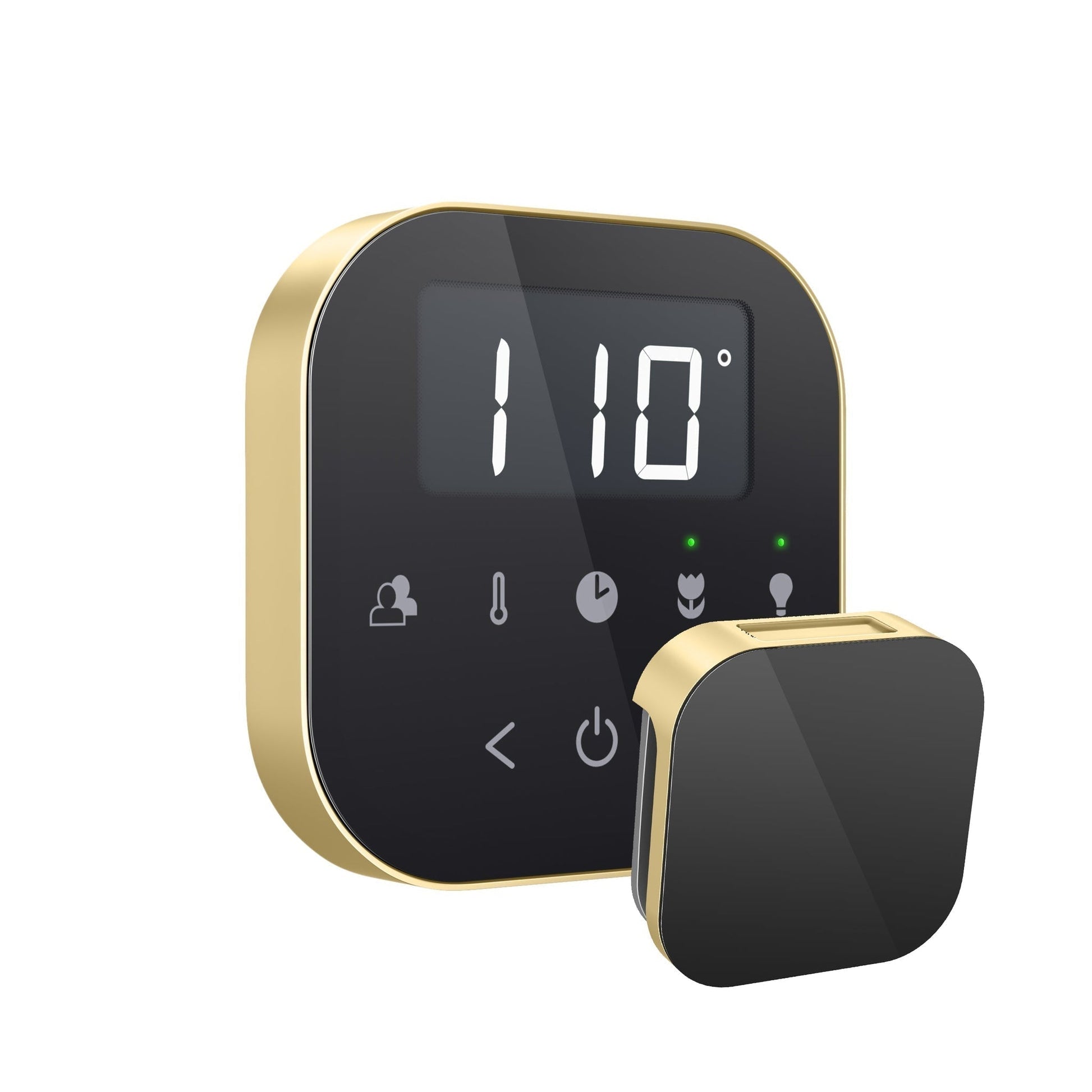 MrSteam AirTempo 4" × 4" × 1" Steam Shower Control in Black with Satin Brass Bezel