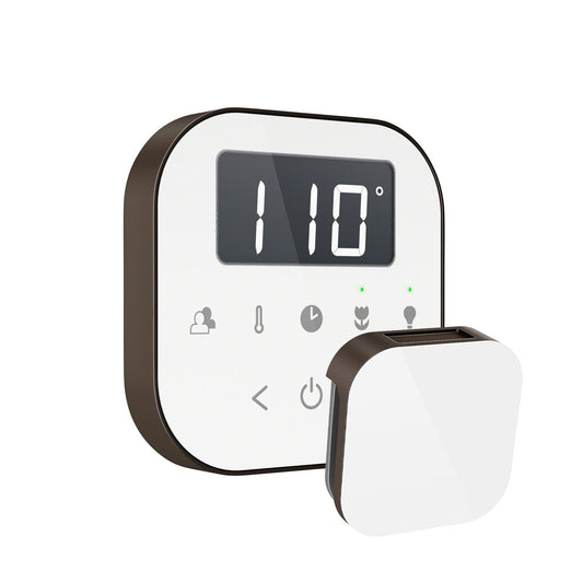 MrSteam AirTempo 4" × 4" × 1" Steam Shower Control in White with Oil Rubbed Bronze Bezel