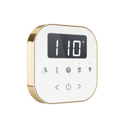 MrSteam AirTempo 4" × 4" × 1" Steam Shower Control in White with Polished Brass Bezel