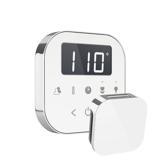 MrSteam AirTempo 4" × 4" × 1" Steam Shower Control in White with Polished Chrome Bezel