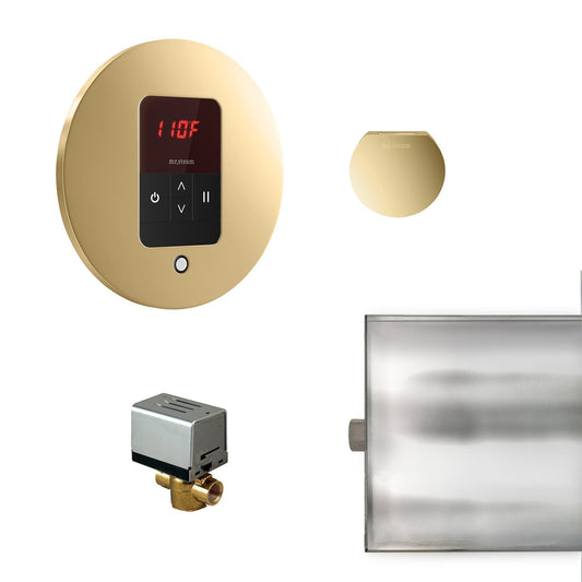 MrSteam Basic Butler 28" x 13" x 11" Steam Generator Control Kit Package in Round Polished Brass