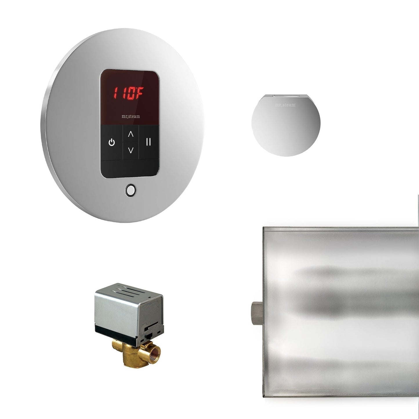 MrSteam Basic Butler 28" x 13" x 11" Steam Generator Control Kit Package in Round Polished Chrome