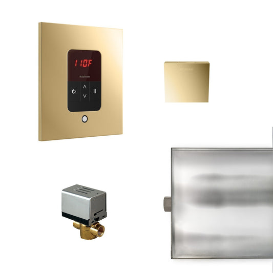MrSteam Basic Butler 28" x 13" x 11" Steam Generator Control Kit Package in Square Polished Brass
