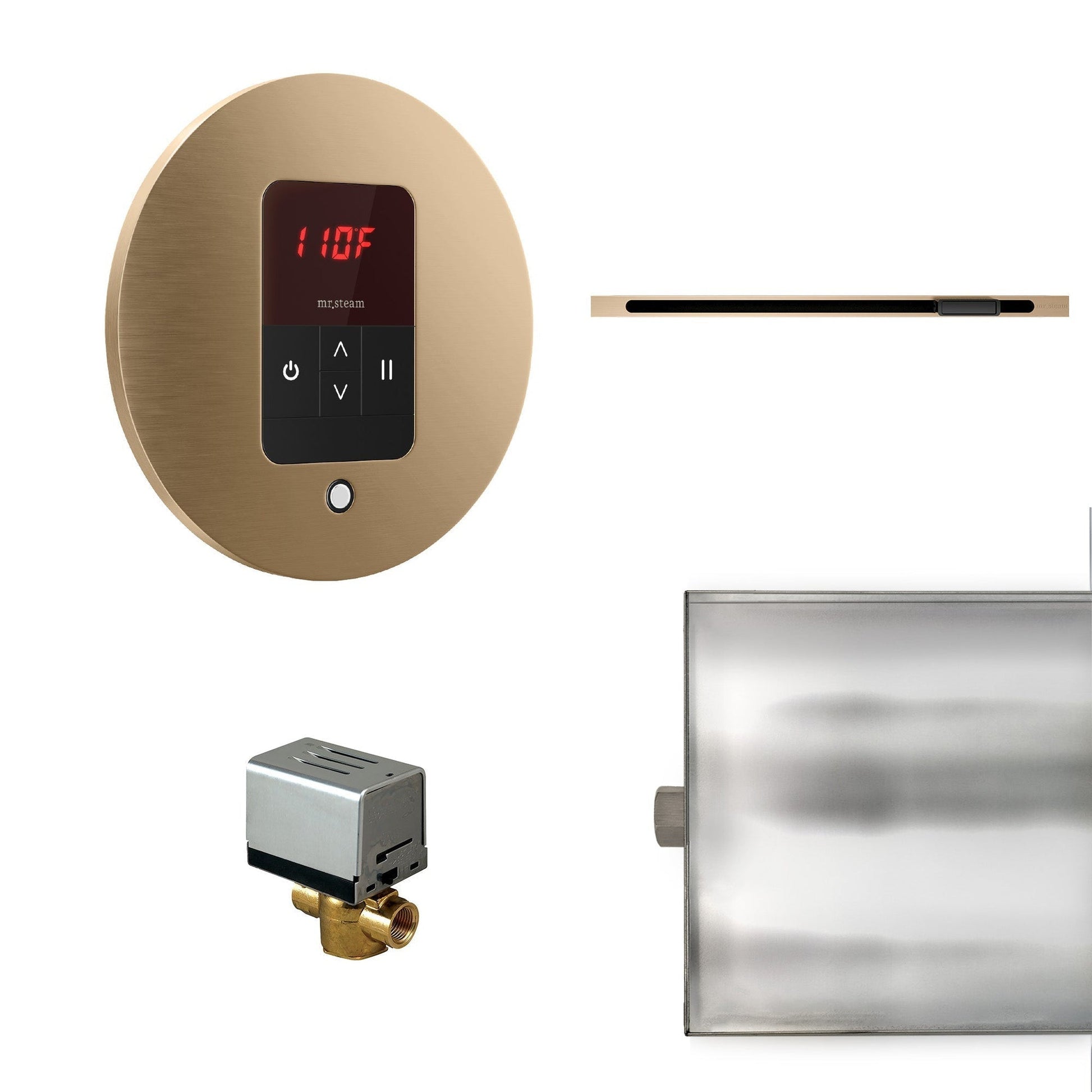 MrSteam Basic Butler Linear 28" x 13" x 11" Steam Generator Control Kit Package in Round Brushed Bronze