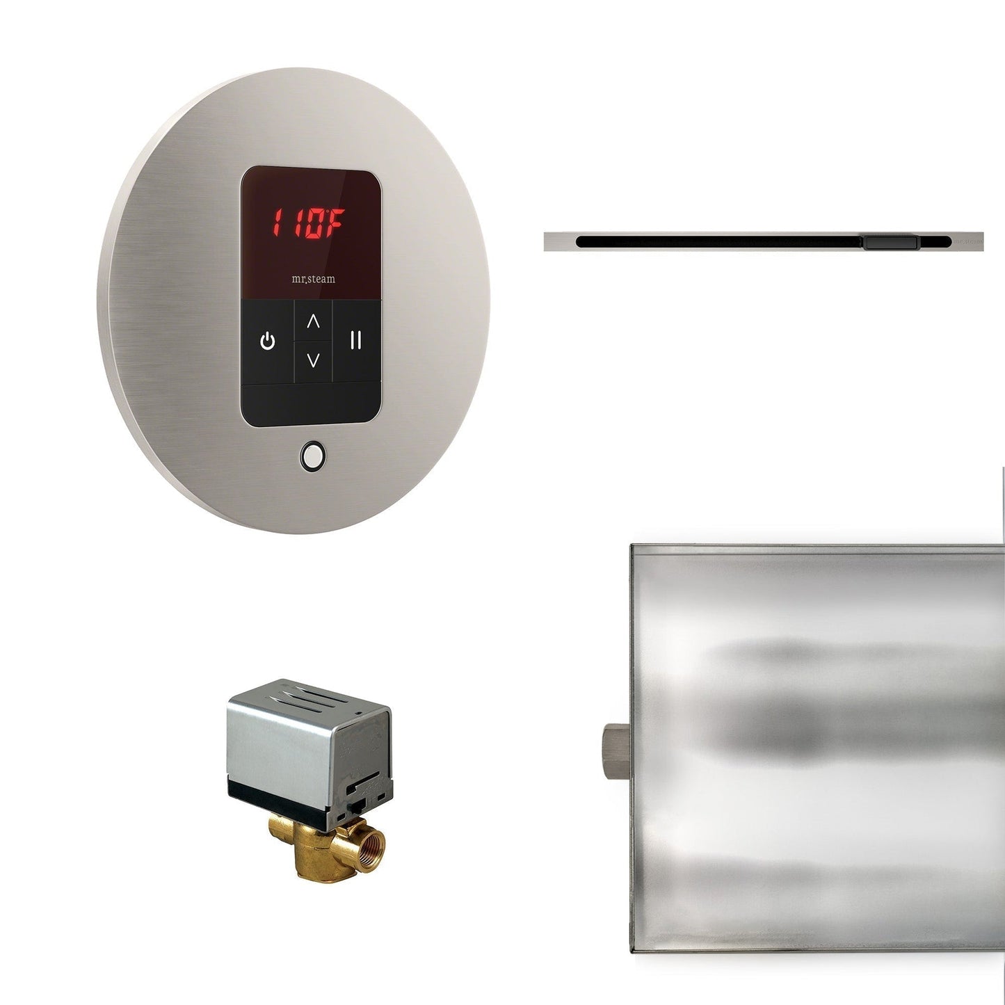 MrSteam Basic Butler Linear 28" x 13" x 11" Steam Generator Control Kit Package in Round Brushed Nickel