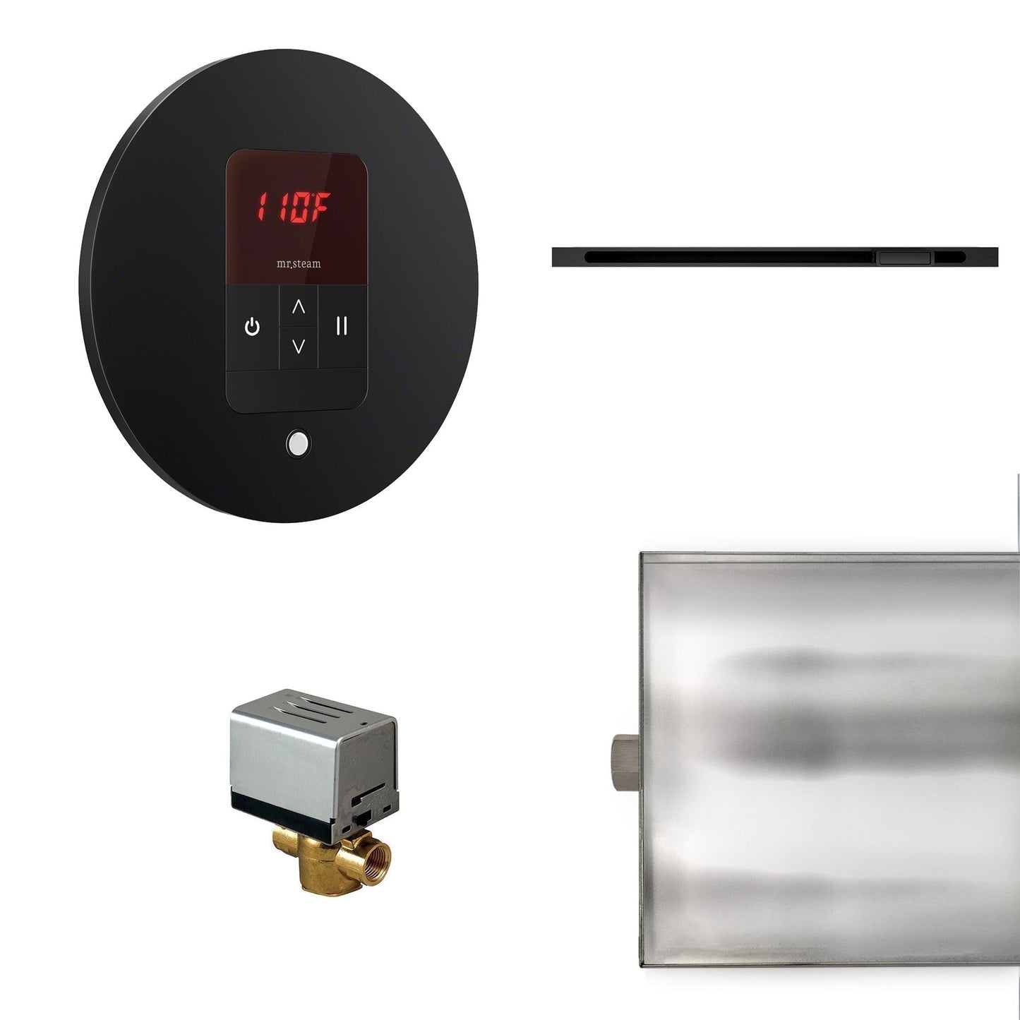 MrSteam Basic Butler Linear 28" x 13" x 11" Steam Generator Control Kit Package in Round Matte Black