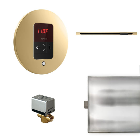 MrSteam Basic Butler Linear 28" x 13" x 11" Steam Generator Control Kit Package in Round Polished Brass