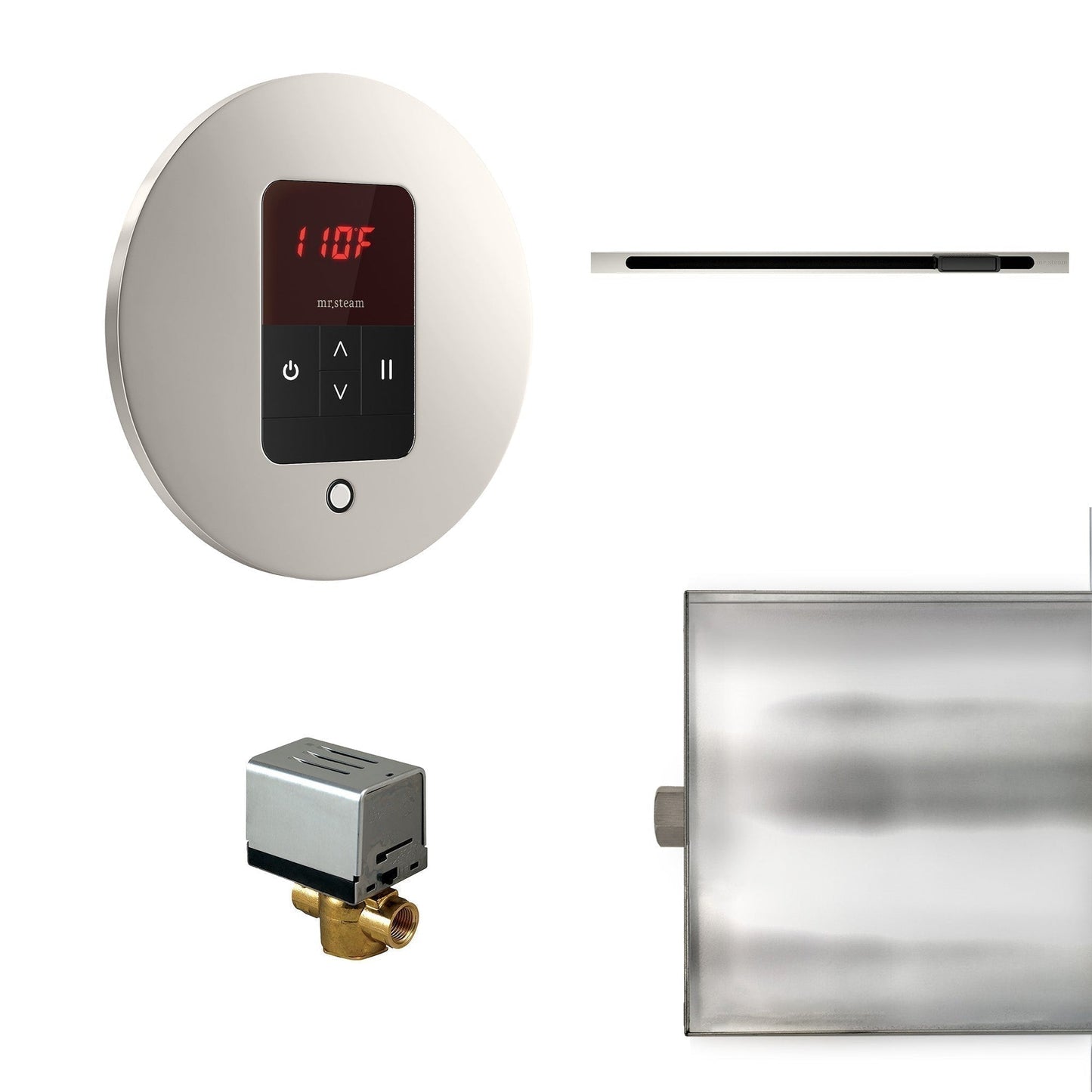 MrSteam Basic Butler Linear 28" x 13" x 11" Steam Generator Control Kit Package in Round Polished Nickel
