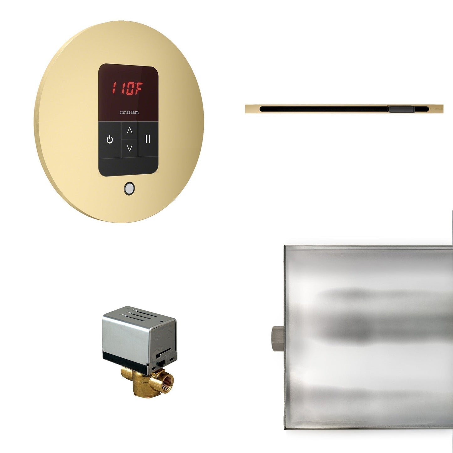 MrSteam Basic Butler Linear 28" x 13" x 11" Steam Generator Control Kit Package in Round Satin Brass