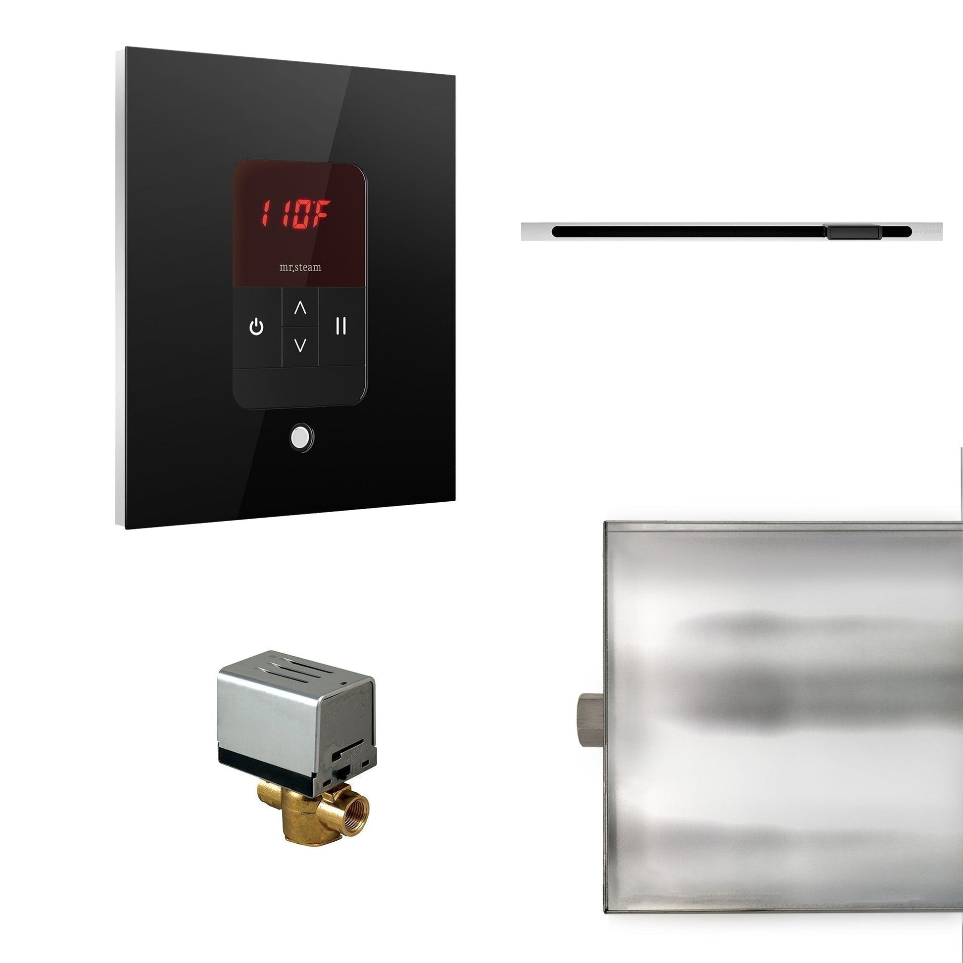MrSteam Basic Butler Linear 28" × 13" × 11" Steam Generator Control Kit Package in Square Black