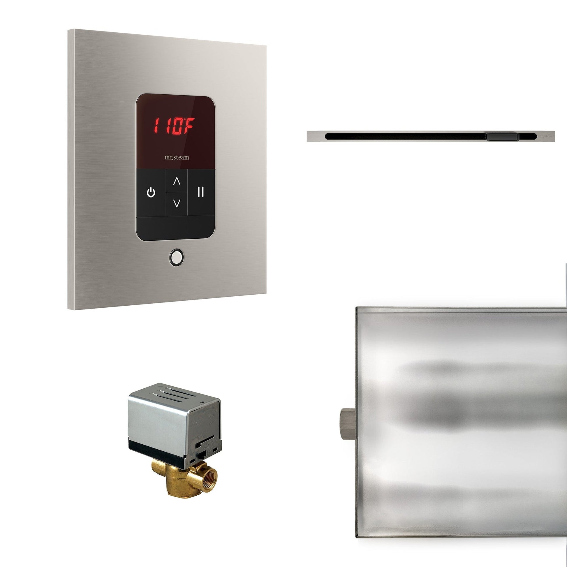 MrSteam Basic Butler Linear 28" x 13" x 11" Steam Generator Control Kit Package in Square Brushed Nickel