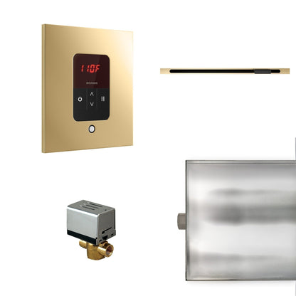 MrSteam Basic Butler Linear 28" x 13" x 11" Steam Generator Control Kit Package in Square Polished Brass
