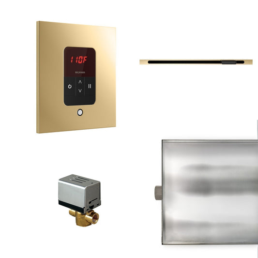 MrSteam Basic Butler Linear 28" x 13" x 11" Steam Generator Control Kit Package in Square Polished Brass