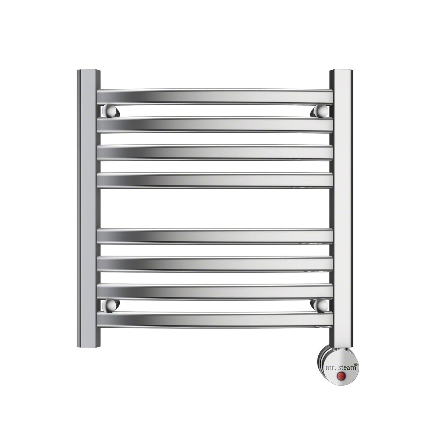 MrSteam Broadway Collection 20" x 20" 8-Bar Polished Chrome Hardwired Wall-Mounted Electric Towel Warmer With Digital Timer and Built-in Aromatherapy Oil Well