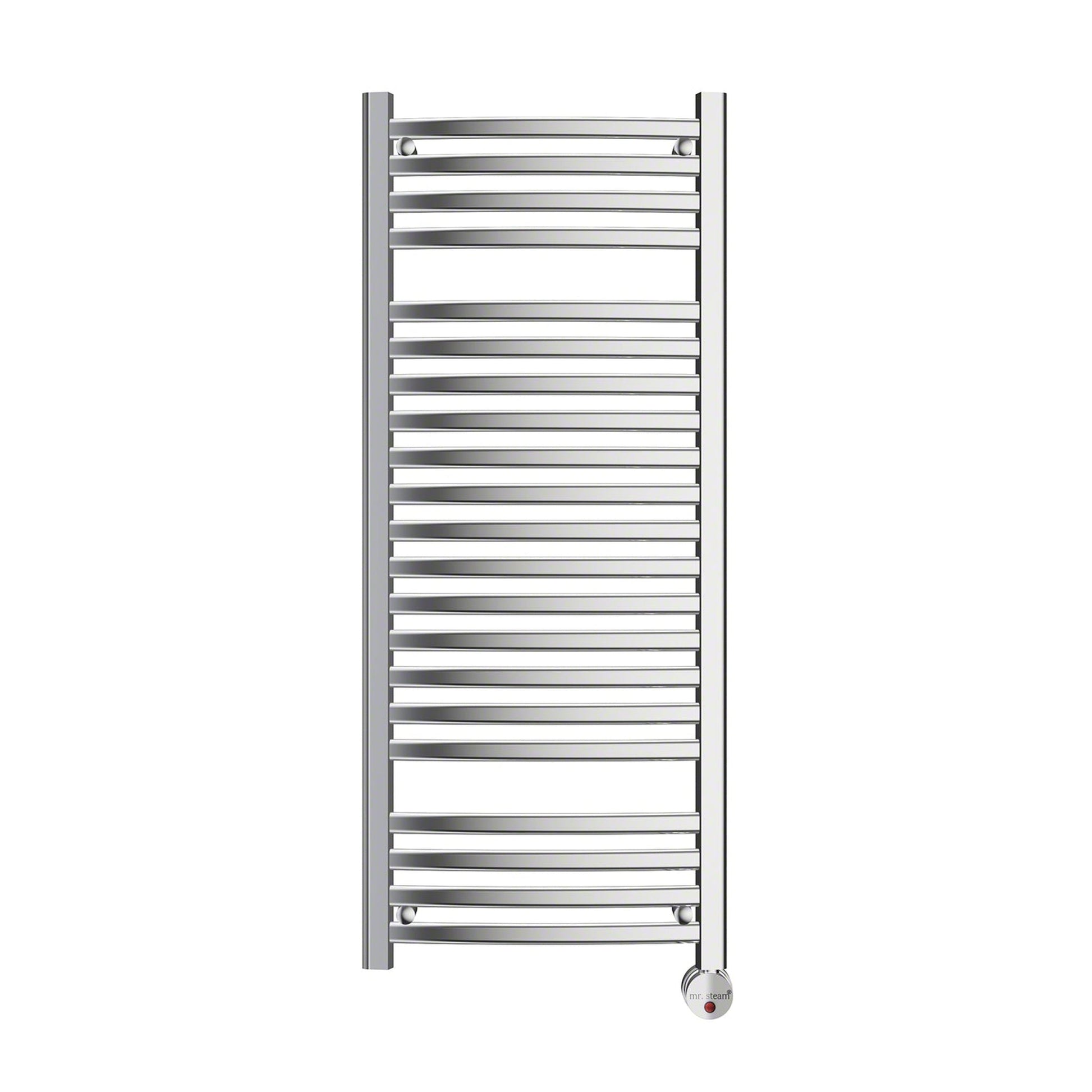 MrSteam Broadway Collection 20" x 48" 21-Bar Polished Chrome Hardwired Wall-Mounted Electric Towel Warmer With Digital Timer and Built-in Aromatherapy Oil Well