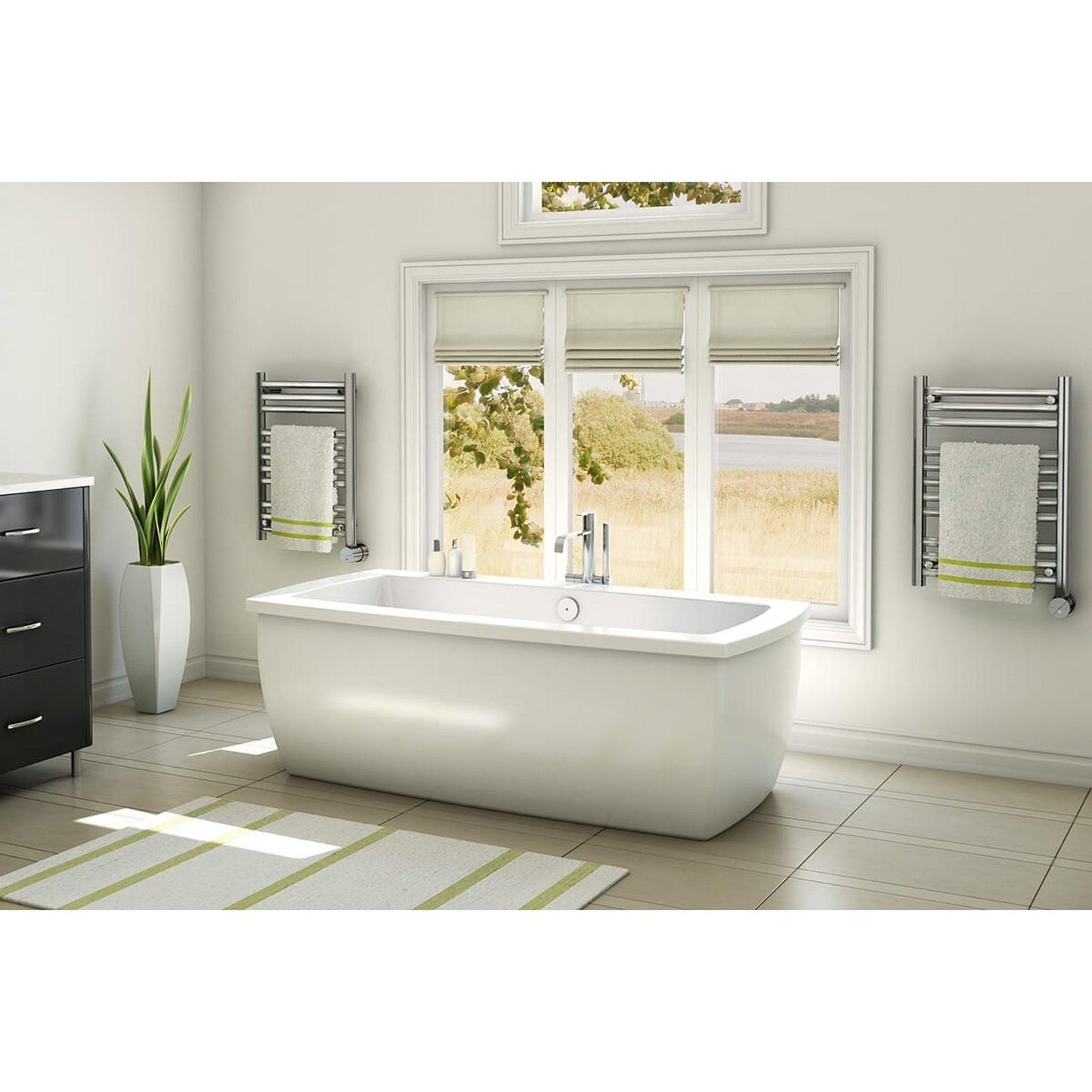 MrSteam Broadway Collection 20" x 48" 21-Bar Polished Chrome Hardwired Wall-Mounted Electric Towel Warmer With Digital Timer and Built-in Aromatherapy Oil Well