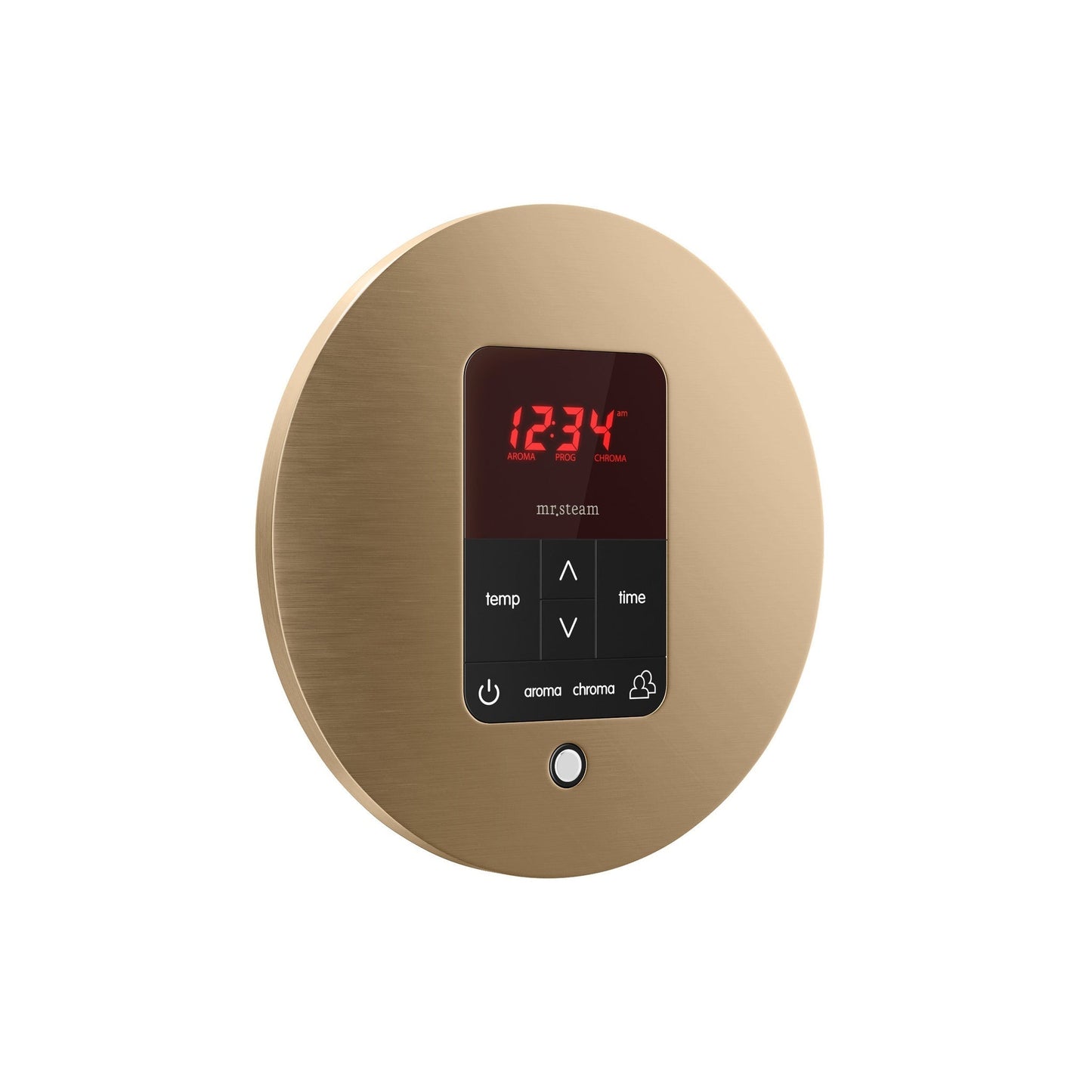 MrSteam Butler 28" x 13" x 11" Brushed Bronze Steam Generator Control Kit Package in Round with Autoflush, Condensation Pan, Steamlinx, Steamhead