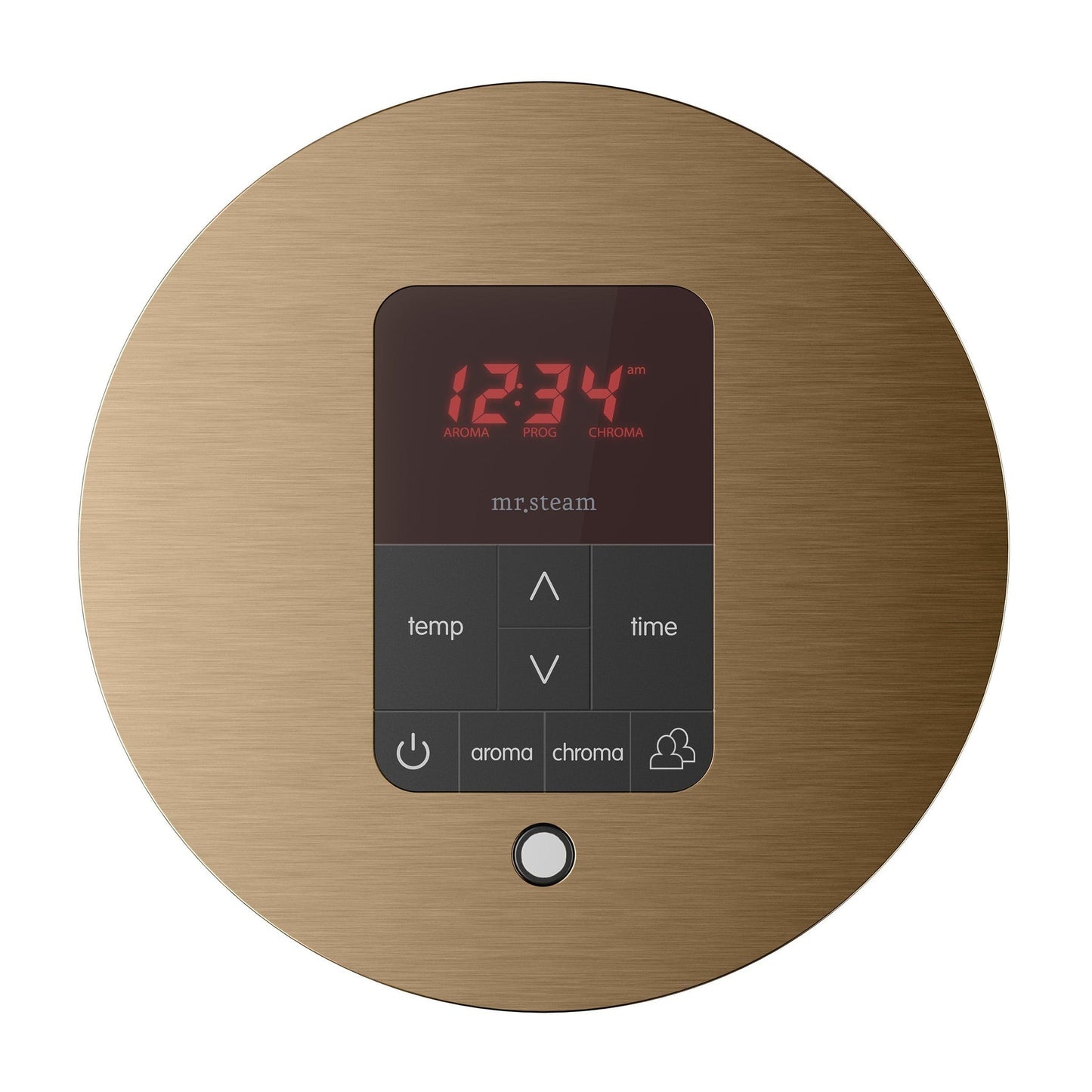 MrSteam Butler 28" x 13" x 11" Brushed Bronze Steam Generator Control Kit Package in Round with Autoflush, Condensation Pan, Steamlinx, Steamhead