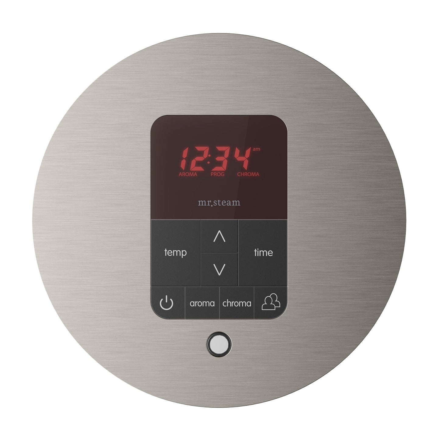 MrSteam Butler 28" x 13" x 11" Brushed Nickel Steam Generator Control Kit Package in Round with Autoflush, Condensation Pan, Steamlinx, Steamhead