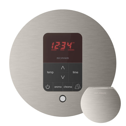 MrSteam Butler 28" x 13" x 11" Brushed Nickel Steam Generator Control Kit Package in Round with Autoflush, Condensation Pan, Steamlinx, Steamhead
