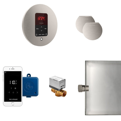 MrSteam Butler 28" x 13" x 11" Brushed Nickel Steam Generator Control Kit Package in Round with Autoflush, Condensation Pan, Steamlinx, Steamhead