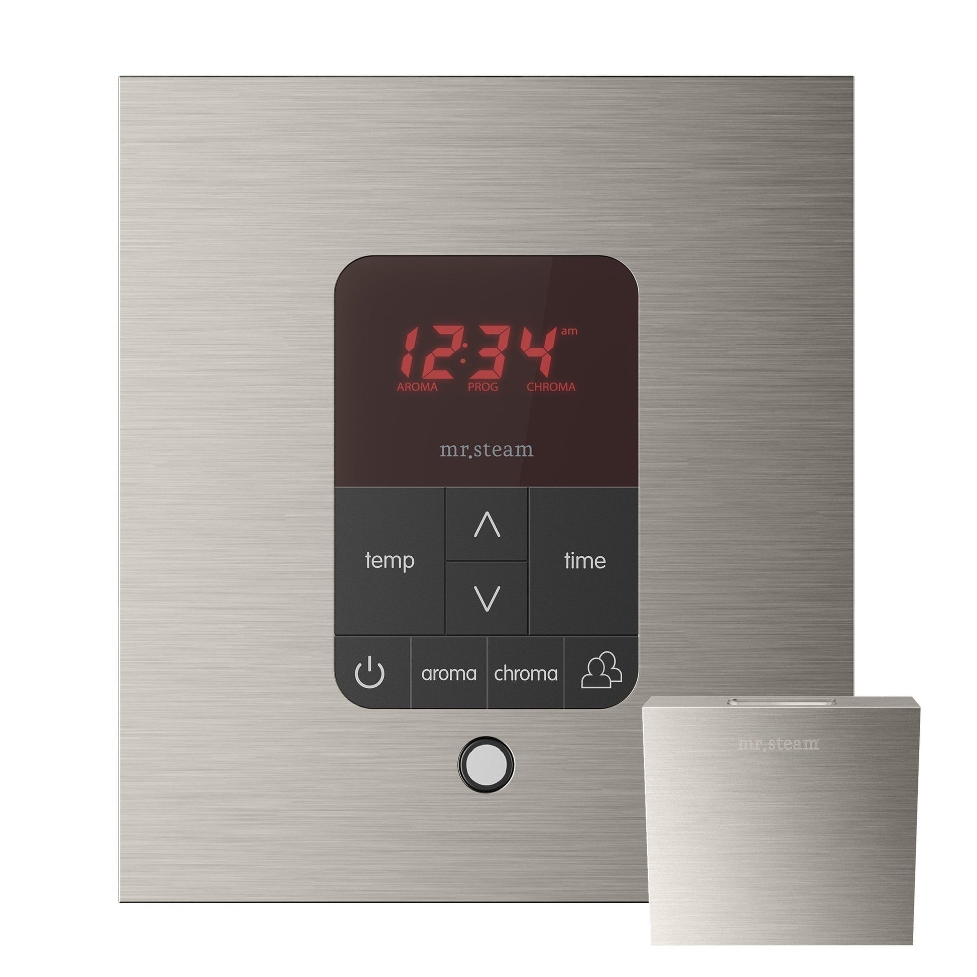 MrSteam Butler 28" x 13" x 11" Brushed Nickel Steam Generator Control Kit Package in Square with Autoflush, Condensation Pan, Steamlinx, Steamhead
