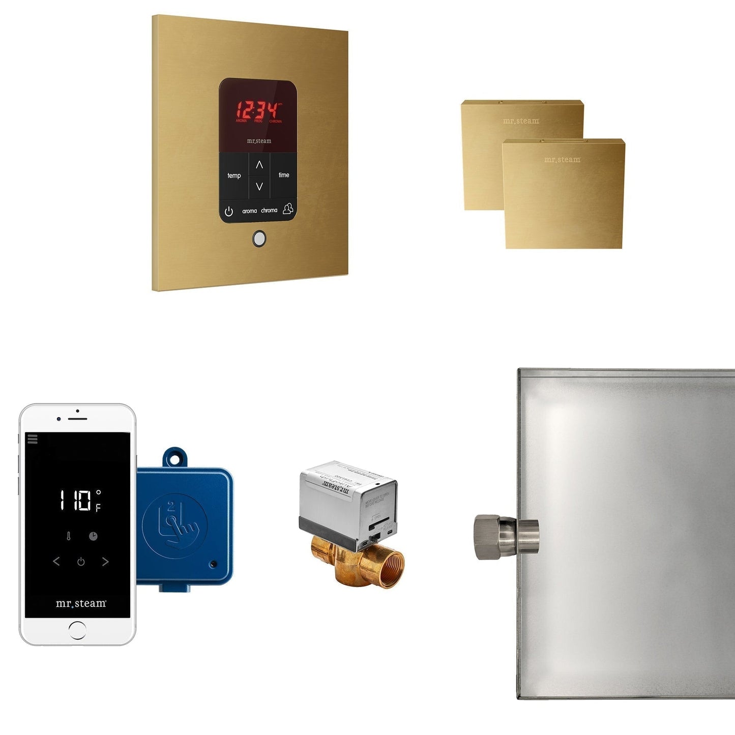 MrSteam Butler 28" x 13" x 11" Custom Plated Steam Generator Control Kit Package in Square with Autoflush, Condensation Pan, Steamlinx, Steamhead