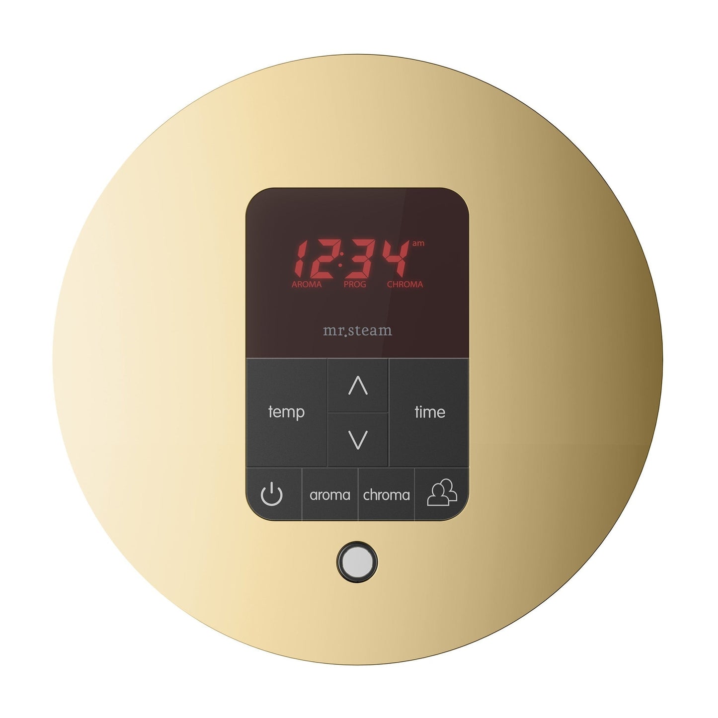 MrSteam Butler 28" x 13" x 11" Polished Brass Steam Generator Control Kit Package in Round with Autoflush, Condensation Pan, Steamlinx, Steamhead