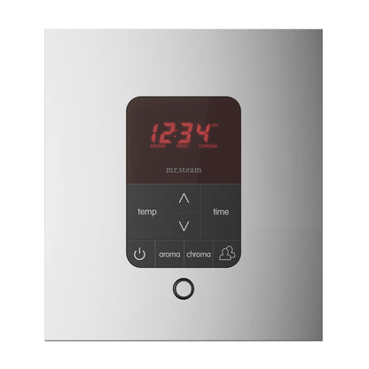MrSteam Butler 28" x 13" x 11" Polished Chrome Steam Generator Control Kit Package in Square with Autoflush, Condensation Pan, Steamlinx, Steamhead
