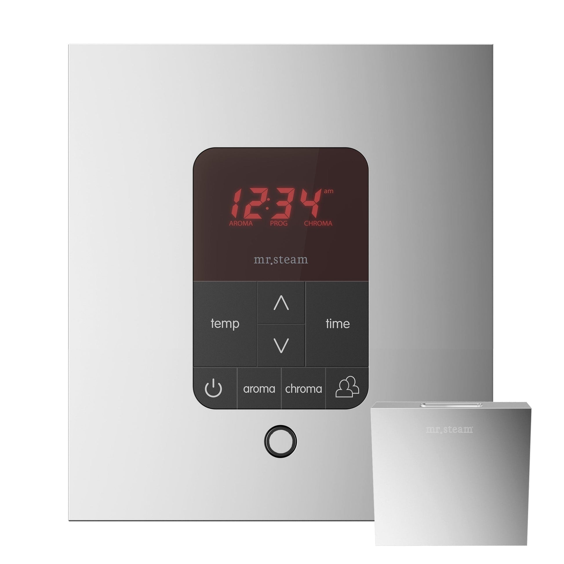MrSteam Butler 28" x 13" x 11" Polished Chrome Steam Generator Control Kit Package in Square with Autoflush, Condensation Pan, Steamlinx, Steamhead