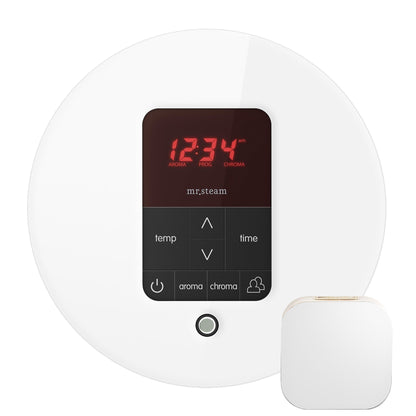 MrSteam Butler 28" x 13" x 11" White Steam Generator Control Kit Package in Round with Autoflush, Condensation Pan, Steamlinx, Steamhead