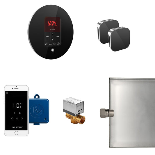MrSteam Butler 36 x 12 x 12 Black Max Steam Generator Control Kit Package in Round with Autoflush, Condensation Pan, Steamlinx, Steamhead