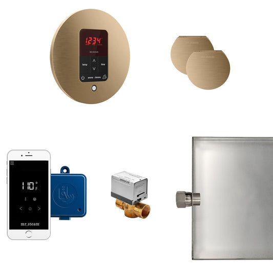 MrSteam Butler 36 x 12 x 12 Brushed Bronze Max Steam Generator Control Kit Package in Round with Autoflush, Condensation Pan, Steamlinx, Steamhead
