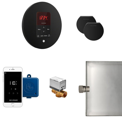 MrSteam Butler 36 x 12 x 12 Matte Black Max Steam Generator Control Kit Package in Round with Autoflush, Condensation Pan, Steamlinx, Steamhead