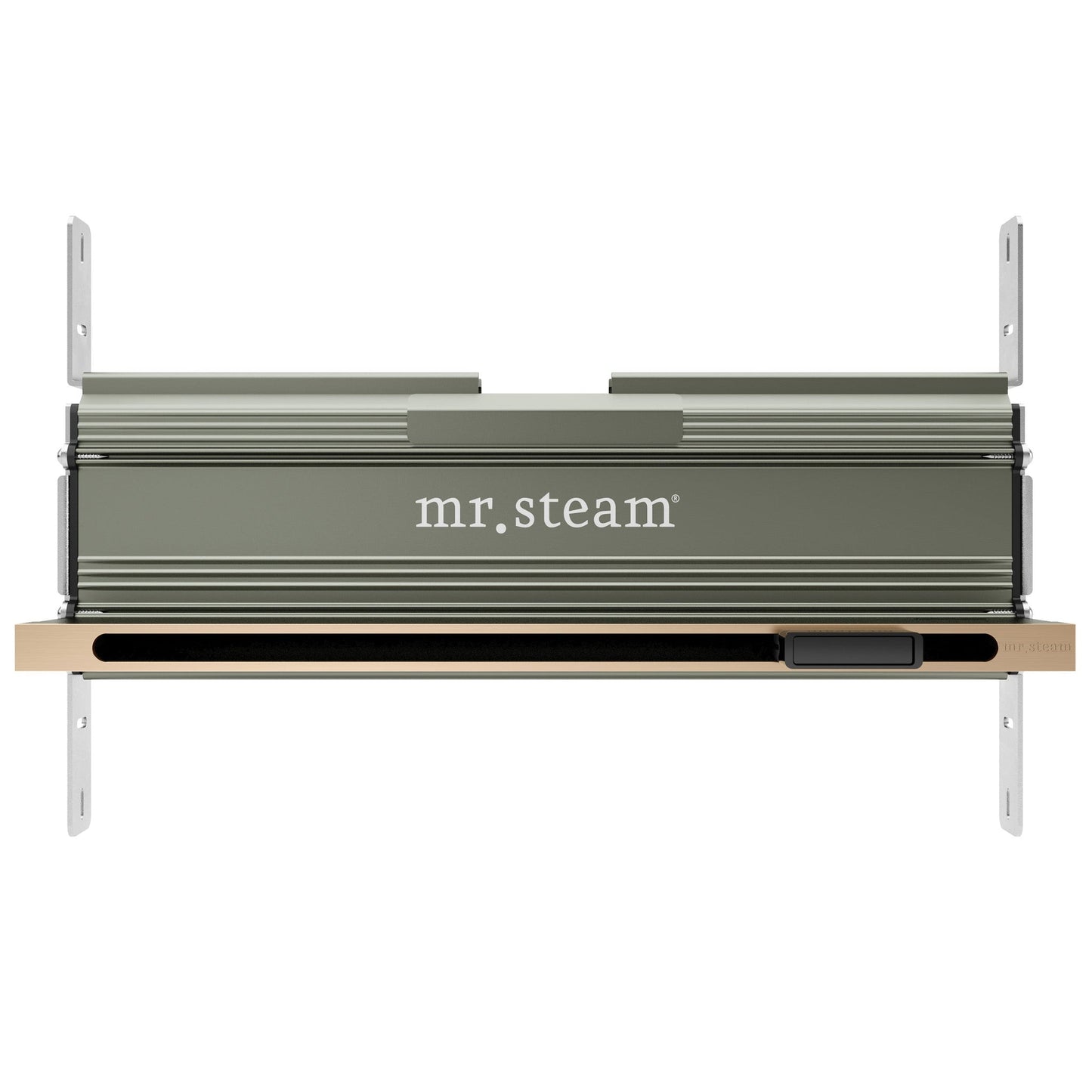 MrSteam Butler 36" x 12" x 12" Max Linear Steam Generator Control Kit Package in Round Brushed Bronze with Autoflush, Condensation Pan, Steamlinx, Steamhead