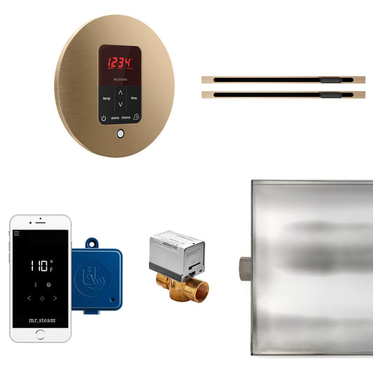 MrSteam Butler 36" x 12" x 12" Max Linear Steam Generator Control Kit Package in Round Brushed Bronze with Autoflush, Condensation Pan, Steamlinx, Steamhead