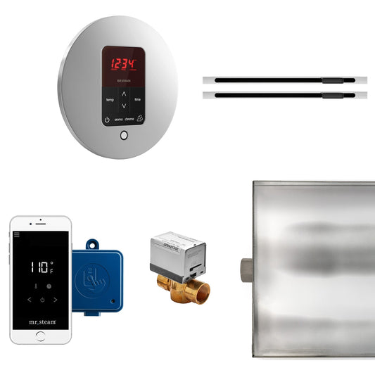 MrSteam Butler 36" x 12" x 12" Max Linear Steam Generator Control Kit Package in Round Polished Chrome with Autoflush, Condensation Pan, Steamlinx, Steamhead