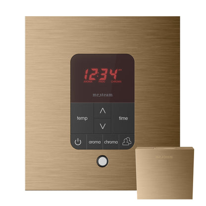 MrSteam Butler 36" x 12" x 12" Max Linear Steam Generator Control Kit Package in Square Brushed Bronze with Autoflush, Condensation Pan, Steamlinx, Steamhead