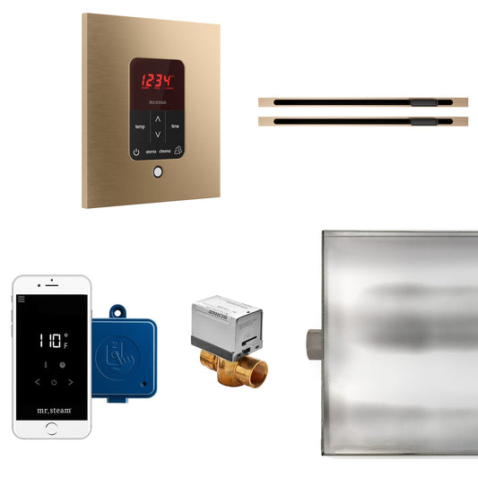 MrSteam Butler 36" x 12" x 12" Max Linear Steam Generator Control Kit Package in Square Brushed Bronze with Autoflush, Condensation Pan, Steamlinx, Steamhead