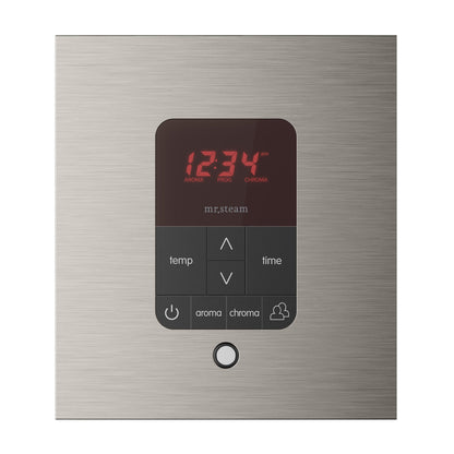 MrSteam Butler 36" x 12" x 12" Max Linear Steam Generator Control Kit Package in Square Brushed Nickel with Autoflush, Condensation Pan, Steamlinx, Steamhead