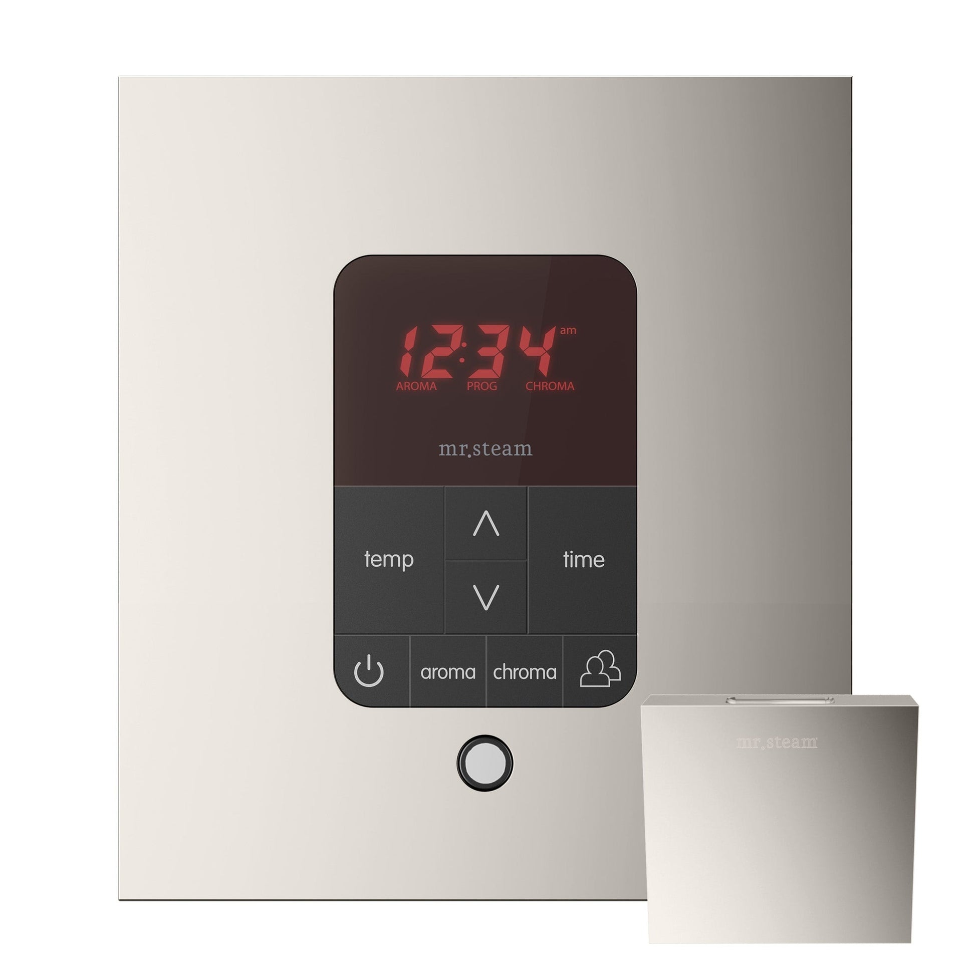 MrSteam Butler 36" x 12" x 12" Max Linear Steam Generator Control Kit Package in Square Brushed Nickel with Autoflush, Condensation Pan, Steamlinx, Steamhead