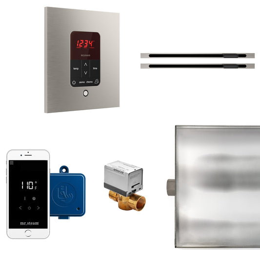MrSteam Butler 36" x 12" x 12" Max Linear Steam Generator Control Kit Package in Square Brushed Nickel with Autoflush, Condensation Pan, Steamlinx, Steamhead