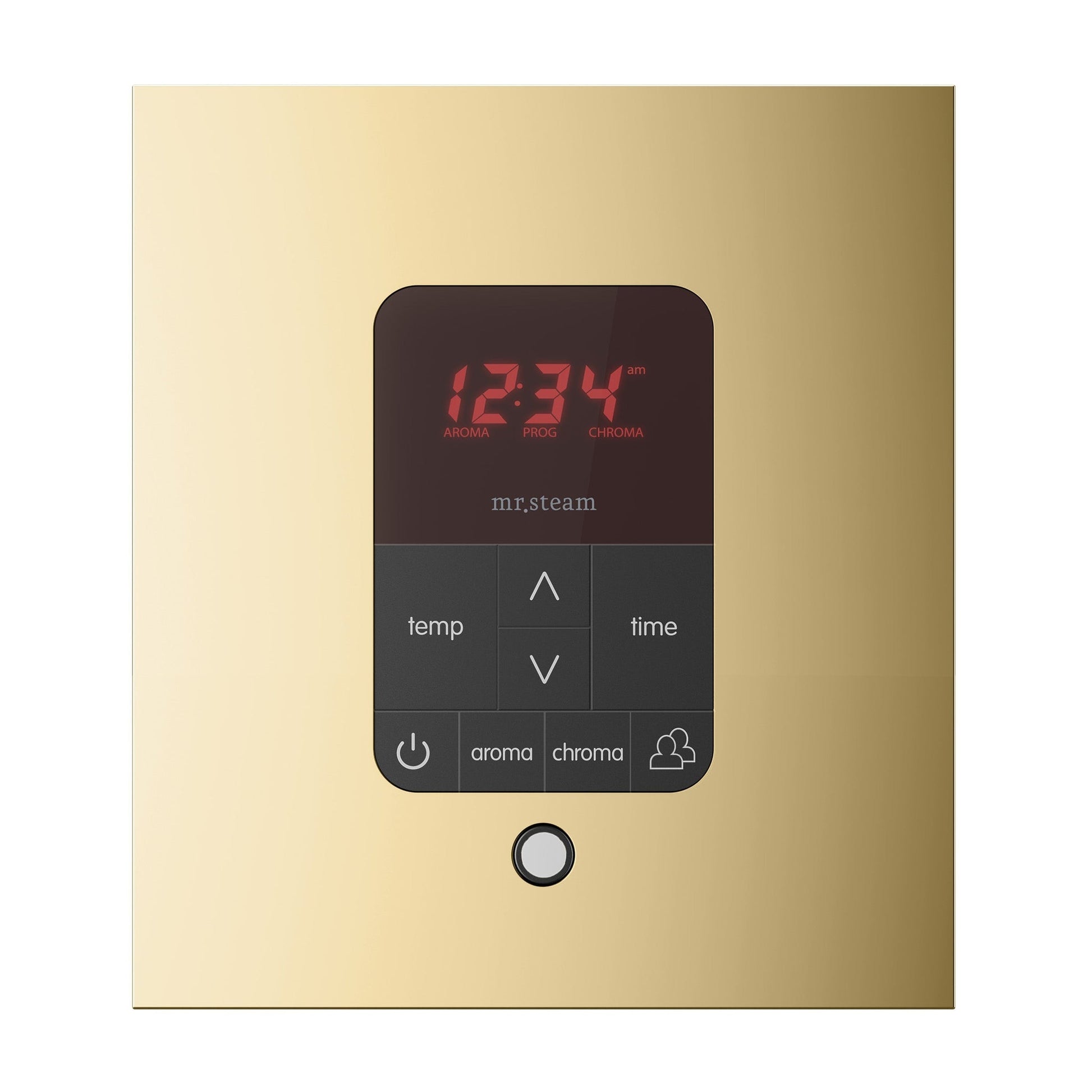 MrSteam Butler 36" x 12" x 12" Max Linear Steam Generator Control Kit Package in Square Polished Brass with Autoflush, Condensation Pan, Steamlinx, Steamhead