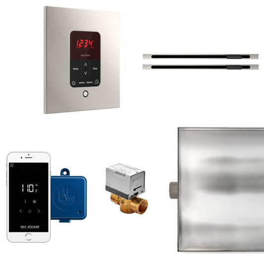 MrSteam Butler 36" x 12" x 12" Max Linear Steam Generator Control Kit Package in Square Polished Nickel with Autoflush, Condensation Pan, Steamlinx, Steamhead