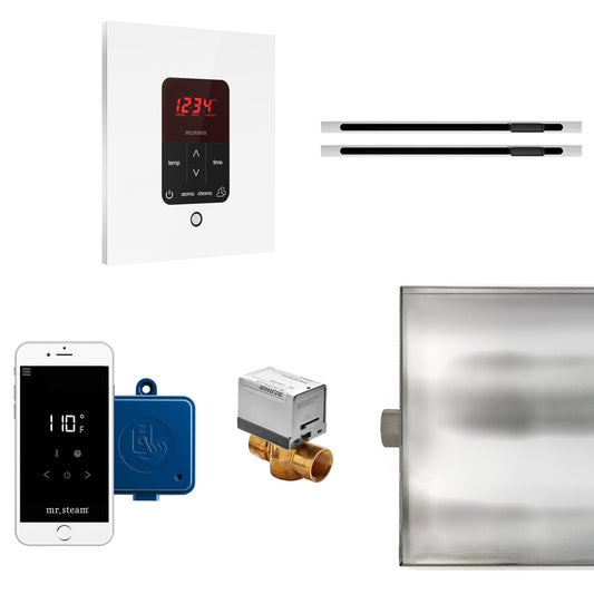 MrSteam Butler 36" x 12" x 12" Max Linear Steam Generator Control Kit Package in Square White with Autoflush, Condensation Pan, Steamlinx, Steamhead